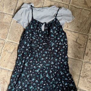 Maurices Black and Green Floral Kids Casual Dress